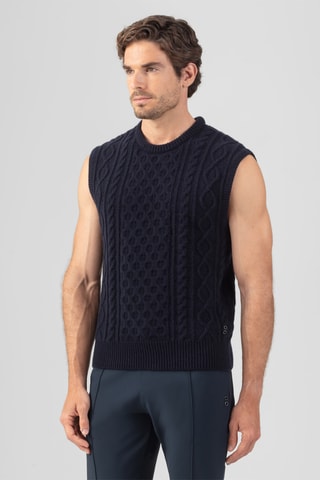 Pull sans manches en laine et cachemire - Bleu marine