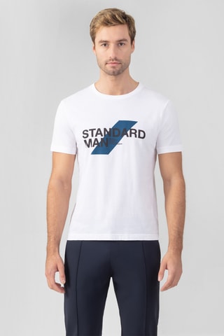 Camiseta de algodón orgánico SS25 - Blanco y azul oscuro