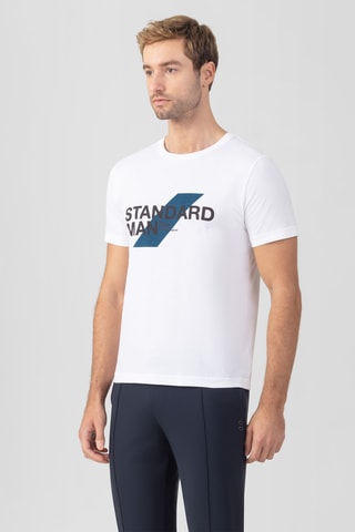 Camiseta de algodón orgánico SS25 - Blanco y azul oscuro