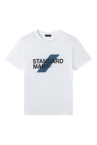 Camiseta de algodón orgánico SS25 - Blanco y azul oscuro