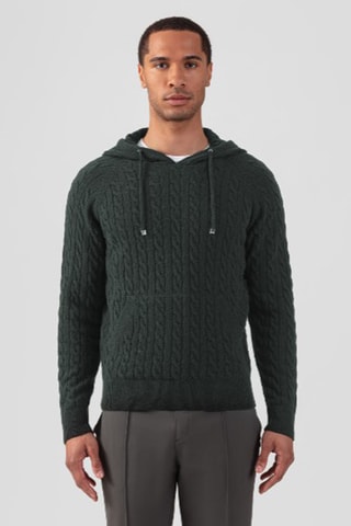 Pull à capuche en laine et cachemire - Vert foncé