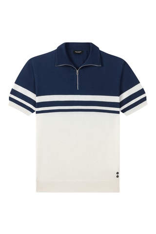 Polo de seda SS25 - Blanco y azul