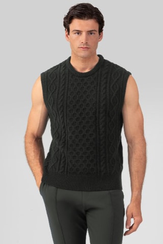 Pull sans manches en laine et cachemire - Vert foncé