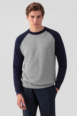 T-shirt en coton biologique et mérinos - Bleu marine et gris foncé