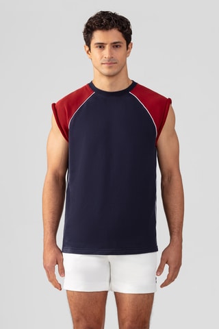 Sweat en coton biologique Collab - Bleu marine et rouge