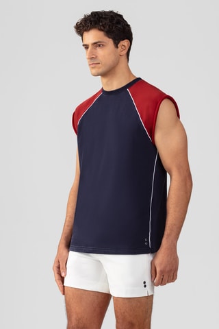 Sweat en coton biologique Collab - Bleu marine et rouge