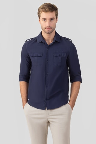 Camisa de lino SS25 fit - Azul marino
