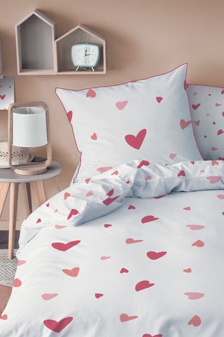 Parure de couette en coton Heart - Blanc et rose