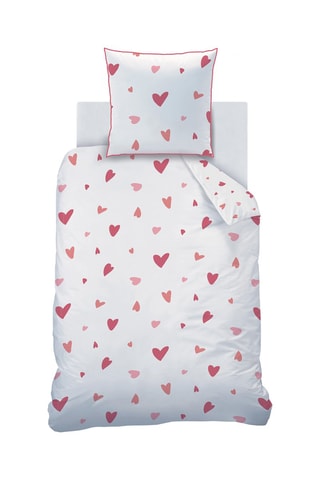 Parure de couette en coton Heart - Blanc et rose