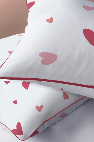 Parure de couette en coton Heart - Blanc et rose