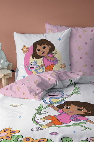 Parure de couette Dora l'exploratrice - Blanc et rose