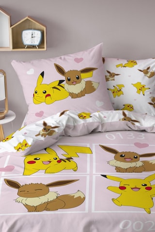 Parure de couette Pikachu et Evoli Pokémon - Rose