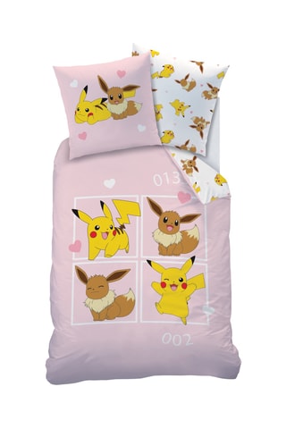 Parure de couette Pikachu et Evoli Pokémon - Rose