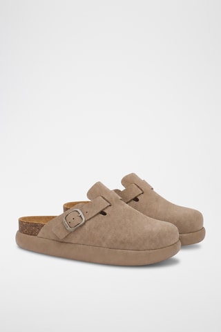 Sabots plateformes en nubuck - Marron