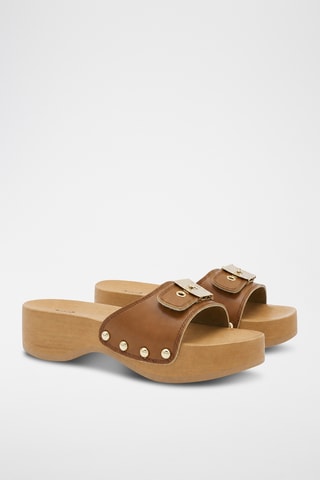 Mules à talons en cuir - Marron