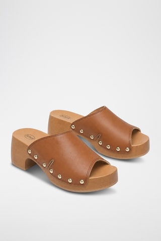 Mules à talons en cuir - Marron