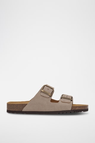 Mules en nubuck - Blanc, doré et noir