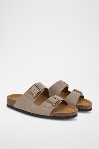 Mules en nubuck - Blanc, doré et noir