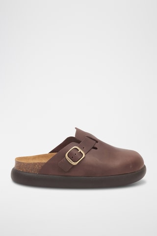 Sabots plateformes en cuir - Marron