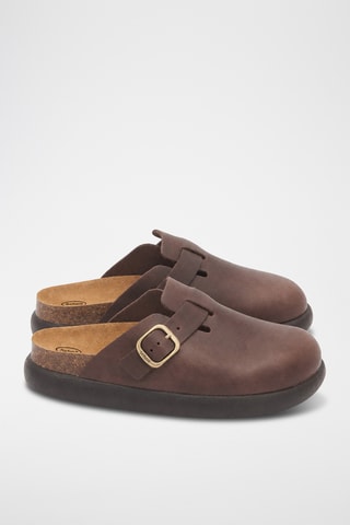 Sabots plateformes en cuir - Marron