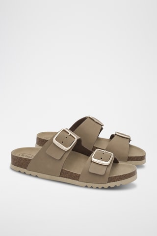 Mules plateformes en cuir - Gris