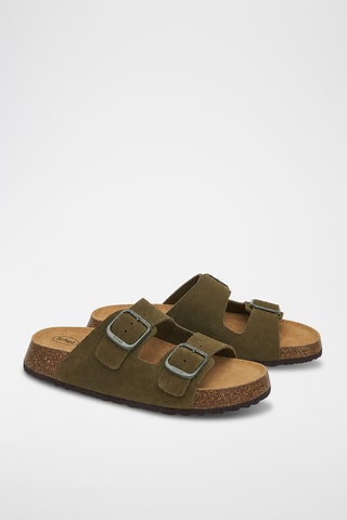 Mules compensées en nubuck - Kaki
