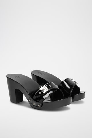 Mules à talons en cuir verni - Noir