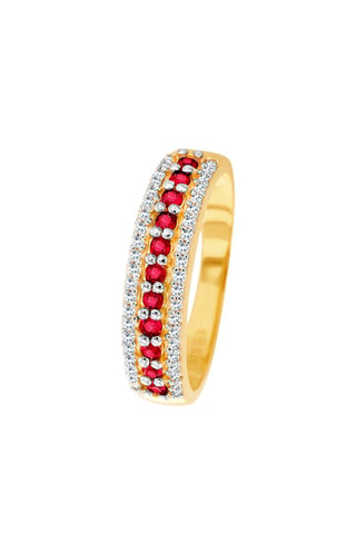 Anillo - Oro amarillo, diamantes y rubí