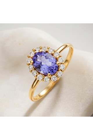 Anillo - Oro amarillo, plata, topacios y tanzanita