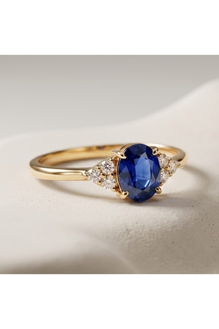 Anillo - Oro amarillo, plata, diamantes y zafiro