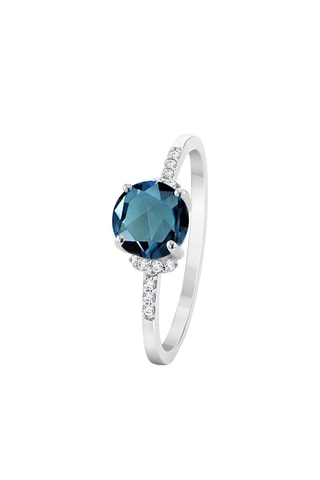 Anillo - Oro blanco, diamantes y topacio