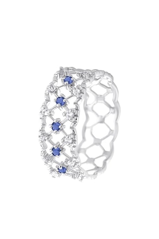 Anillo - Oro blanco, topacios y zafiros