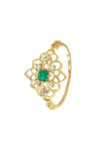Anillo - Oro amarillo, topacios y esmeralda