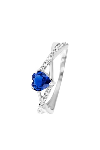 Anillo - Oro blanco, diamantes y zafiro