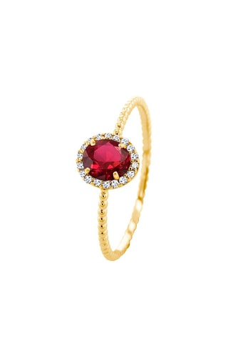 Anillo - Oro amarillo, diamantes y rubí
