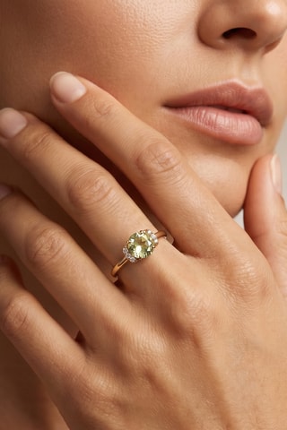 Anillo - Oro amarillo, plata, diamantes y amatista