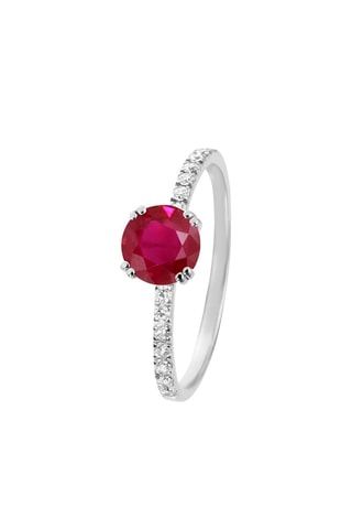 Anillo - Oro blanco, diamantes y rubí