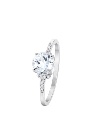 Anillo - Oro blanco, diamantes y topacio