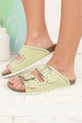 Mules en nubuck - Vert et argenté
