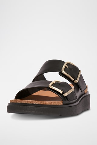 Mules compensées en cuir Microwobbleboard - Noir