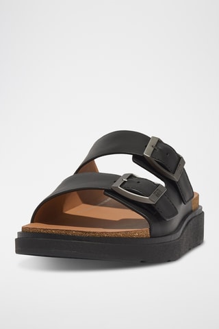 Mules compensées en cuir Microwobbleboard - Noir