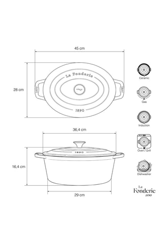 Cocotte ovalada de metal fundido esmaltado Iena - 36 cm - 7,7 l