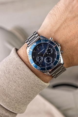 Reloj de cuarzo de acero - Plateado y azul - Walter Bach