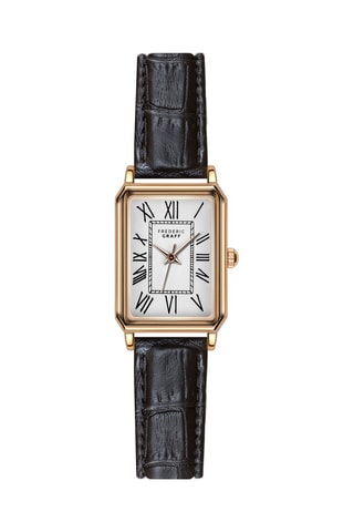 Reloj de cuarzo de piel - Negro y rosa dorado - Frederic Graff