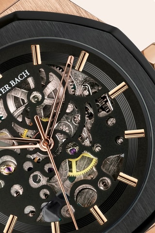 Reloj de cuarzo de acero - Negro y rosa dorado - Walter Bach