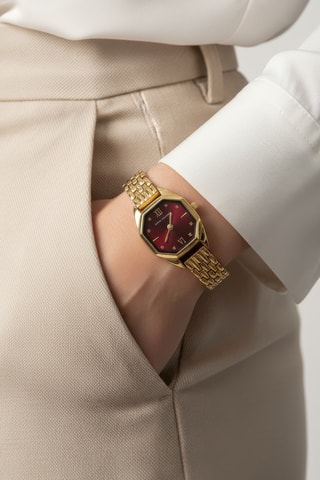 Reloj de cuarzo de acero - Dorado y burdeos
