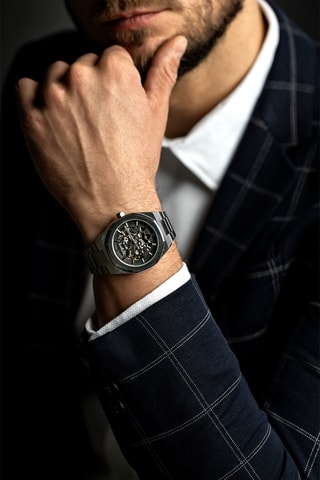 Reloj automático de acero y chapado en ion de plata Alzey - Plateado y negro - Walter Bach
