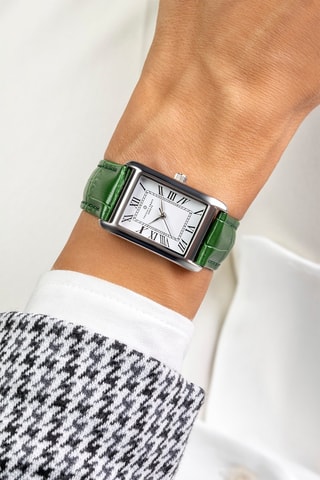 Reloj de cuarzo de piel - Verde y plateado - Frederic Graff
