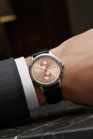 Reloj de cuarzo de piel - Negro y plateado