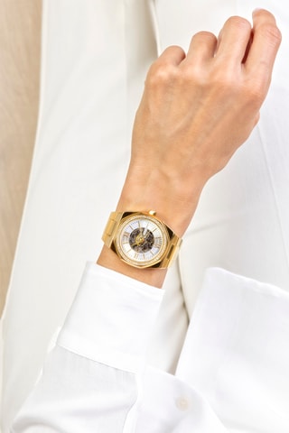 Reloj automático de silicona y chapado en ion de oro amarillo - Walter Bach